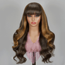Shine Hiar Wig Glueless Brown Highlight Brazilian Body Wave Fringe Wig