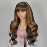 Shine Hiar Wig Glueless Brown Highlight Brazilian Body Wave Fringe Wig