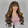 Shine Hiar Wig Glueless Brown Highlight Brazilian Body Wave Fringe Wig