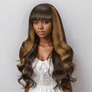Shine Hiar Wig Glueless Brown Highlight Brazilian Body Wave Fringe Wig