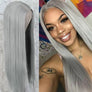 Silver Grey Colored 13x4 Straight Long Wig Human Hair Lace Wig 180% Density