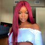 Burgundy Colored Straight Wig Human Hair Lace Wig 180% Density