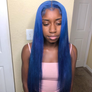 Blue Colored 13x4 Straight Wig Human Hair Lace Wig 180% Density