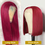 Burgundy Colored Straight Wig Human Hair Lace Wig 180% Density
