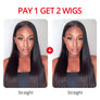 Pay 1 Get 2 Wigs, 4x4 closure fake scalp wig human unprocessed hair 150%, 200% density