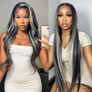 Salt and Pepper Wig 13x4 Lace Front Wig Gray Highlight Black Human Hair (7 days Customization)