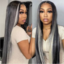Salt and Pepper Wig 13x4 Lace Front Wig Gray Highlight Black Human Hair (7 days Customization)