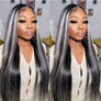 Salt and Pepper Wig 13x4 Lace Front Wig Gray Highlight Black Human Hair (7 days Customization)