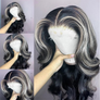 Salt and Pepper Wig 13x4 Lace Front Wig Gray Highlight Black Human Hair (7 days Customization)