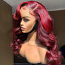 Burgundy Colored Body Wave Human Hair Lace Wig 180% Density