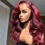 Burgundy Colored Body Wave Human Hair Lace Wig 180% Density