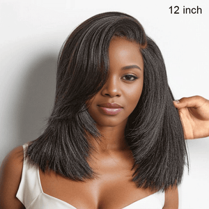 Shine Hair 9x6 Glueless Yaki Straight Layered cut Wear Go For Beginners Bob Wig