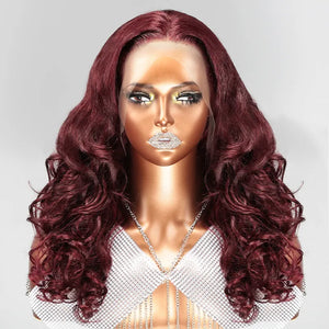 Shine Hair 13x4 99j Layered Wavy Bouncy Thick Lace Frontal Human Hair Wig