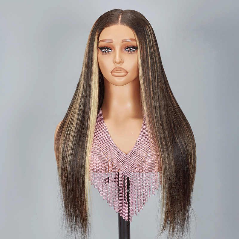 Shine Hair 9x6 Glueless Shiny Highlight Multi-color Straight Wig