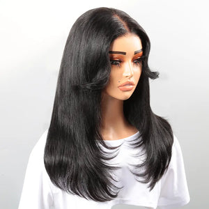 9x6 Glueless Designer Layered Wear&Go Fringe Curtain Natural Wave Wig