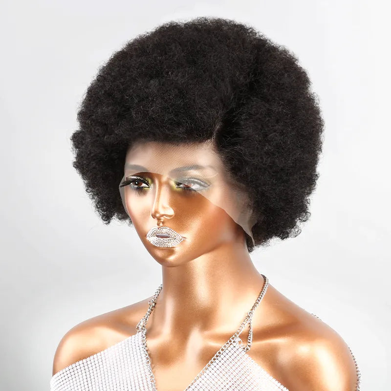 13x4 Lace Frontal Afro Kinky Curly Super Bounce Bob Human Hair Wig
