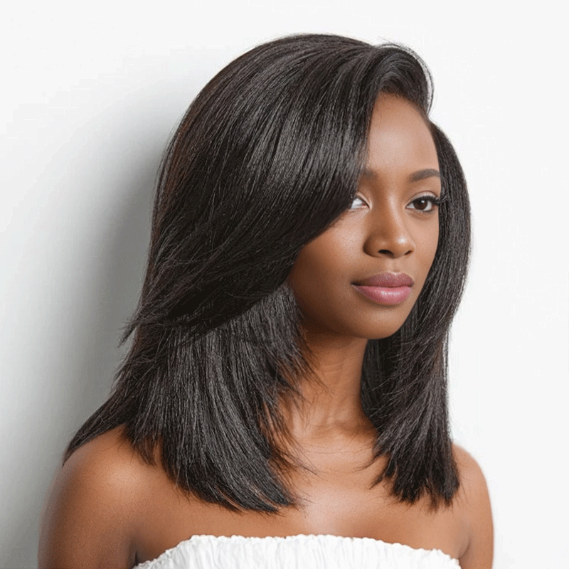 Shine Hair 9x6 Glueless Yaki Straight Layered cut Wear Go For Beginners Bob Wig