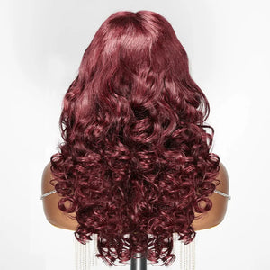 Shine Hair 13x4 99j Layered Wavy Bouncy Thick Lace Frontal Human Hair Wig