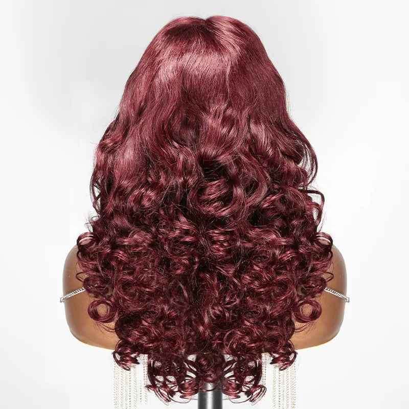 Shine Hair 13x4 99j Layered Wavy Bouncy Thick Lace Frontal Human Hair Wig