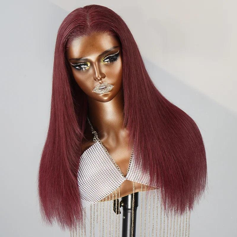 7x5 13x4 Layered Glueless 99J Colored Human Hair Wigs Brazilian Silky Straight - SHINE HAIR WIG