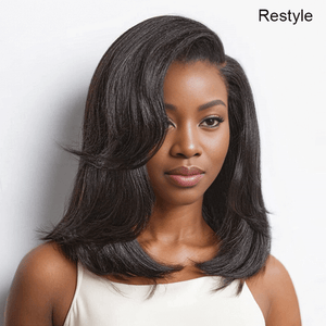 Shine Hair 9x6 Glueless Yaki Straight Layered cut Wear Go For Beginners Bob Wig