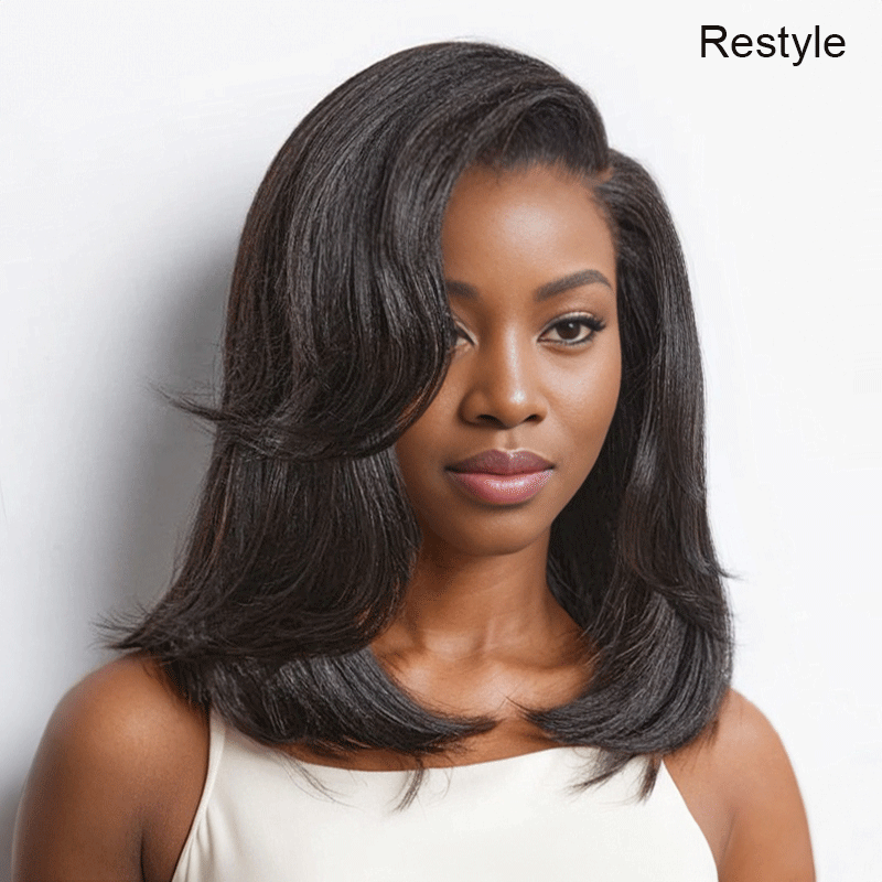 Shine Hair 9x6 Glueless Yaki Straight Layered cut Wear Go For Beginners Bob Wig