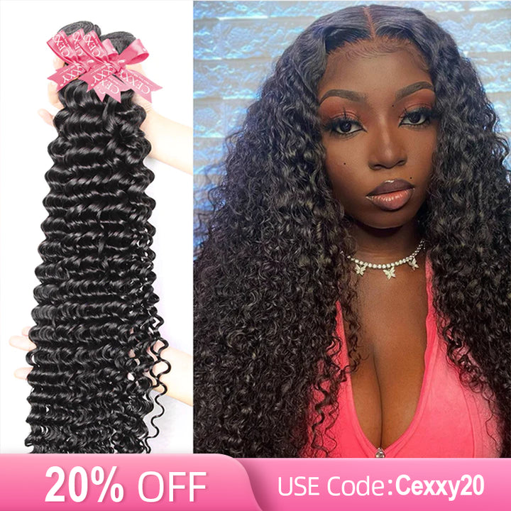 CEXXY Popular Series Transparent 4*4 Closure + 10A Brazilian Virgin Hair Deep Wave 3 Bundles