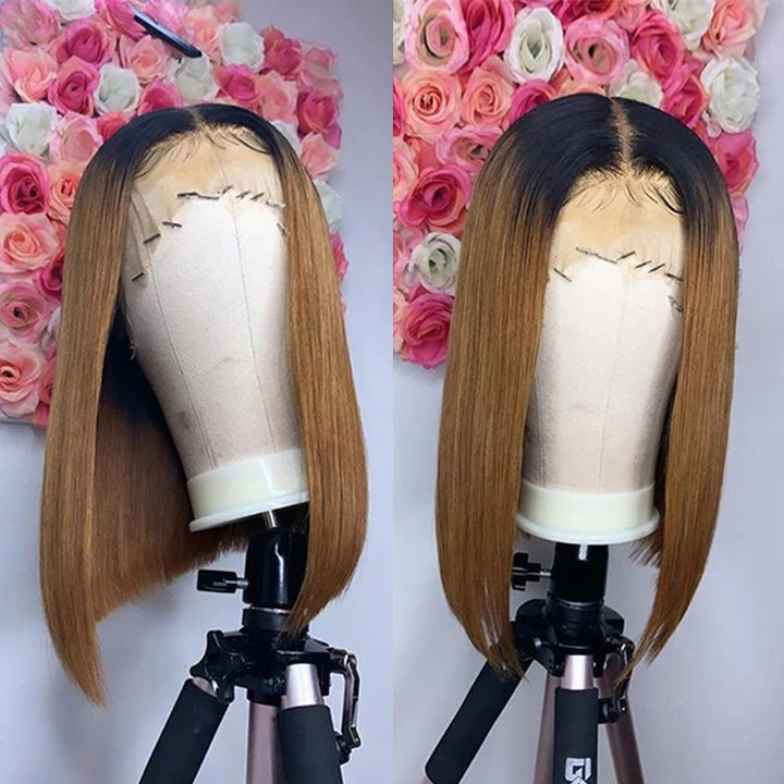 1B/30 Color Bob Wigs Straight 13*4 Lace Front Pre-plucked Hairline