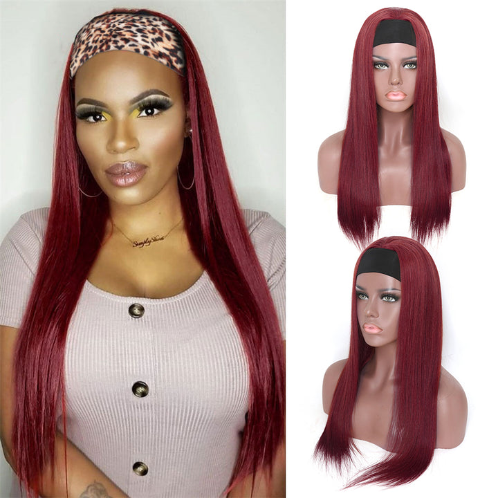 99J Color Headband Wig Human Hair 180% Density Straight Glueless