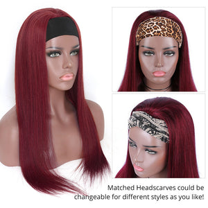 99J Color Headband Wig Human Hair 180% Density Straight Glueless