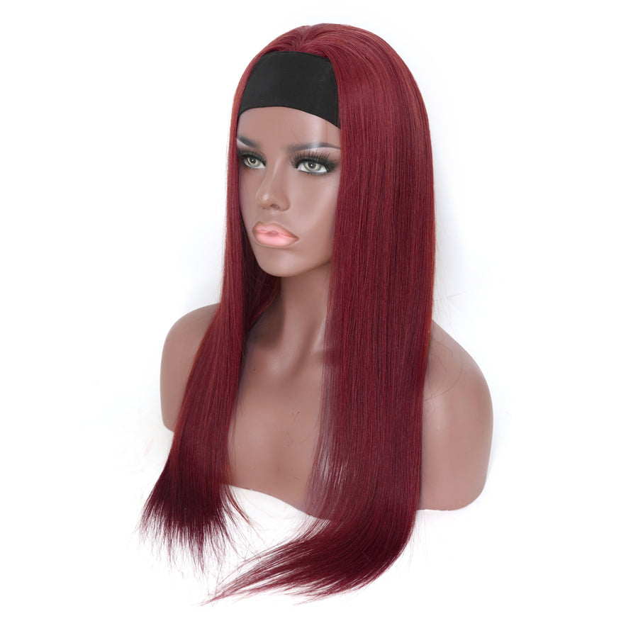 99J Color Headband Wig Human Hair 180% Density Straight Glueless