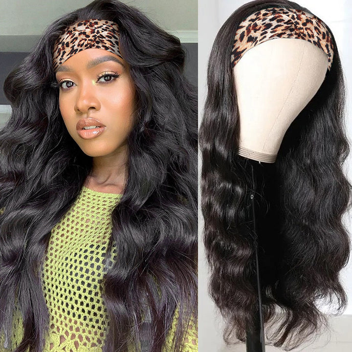 Headband Wig Human Hair Half Wig 180% Density Body Wave Natural Color Glueless