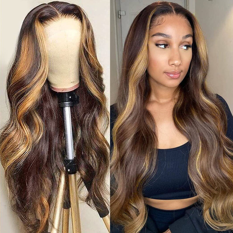 #4/27 Piano Highlight Color Body Wave 13x4 Lace Frontal Wigs Virgin Human Wigs