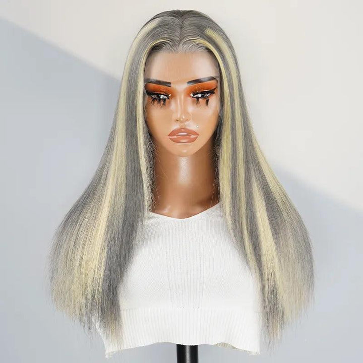 13x4 Shimmering Blonde&Gray Mix Color Lace Frontal Human Hair Wig - SHINE HAIR WIG
