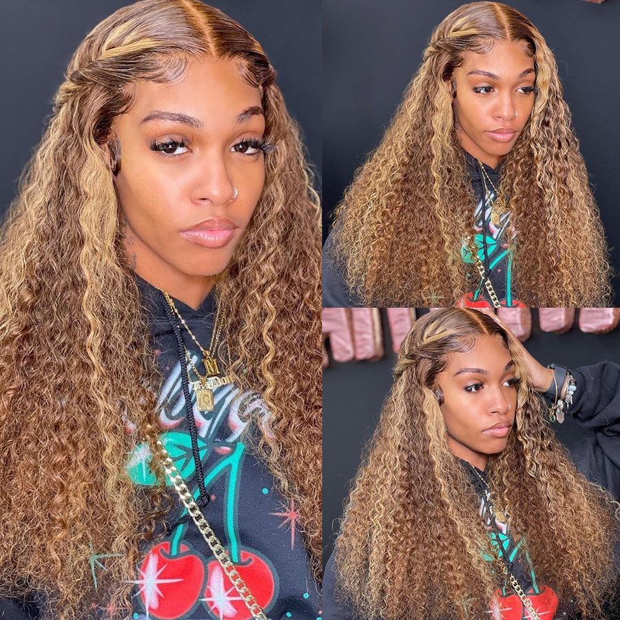 Hot Selling 4/27 Highlight Color Deep Curly 13x4 4x4 Lace Wig Pre-plucked Hairline