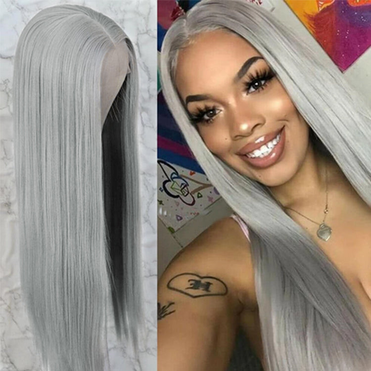 Silver Grey Colored 13x4 Straight Long Wig Human Hair Lace Wig 180% Density