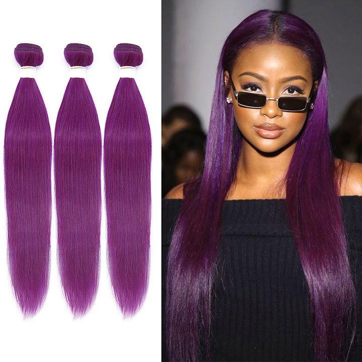 Purple Color Straight Virgin Hair Extension Bundle Deal