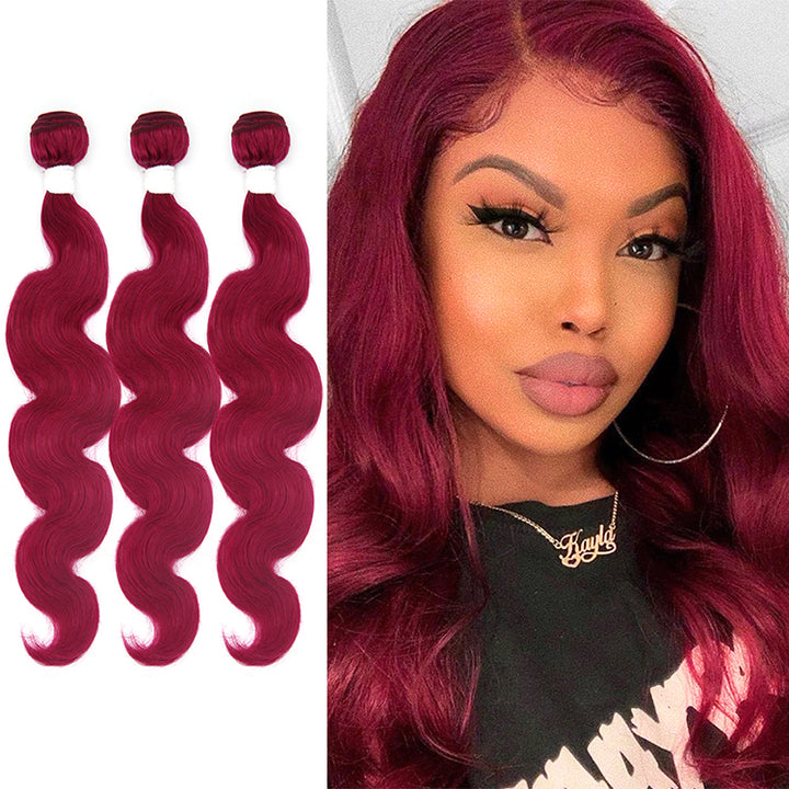 Burgundy Colored Body Wave Virgin Hair Extension Bundle Deal