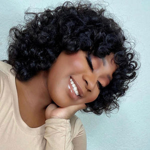 Curly Pixie Cut Wig Short Human Hair Wigs With Bleached Knots Baby Hairs