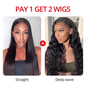 Pay 1 Get 2 Wigs, 4x4 closure fake scalp wig human unprocessed hair 150%, 200% density