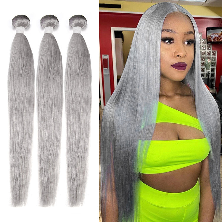 Silver Color Straight Virgin Hair Extension Bundle Deal