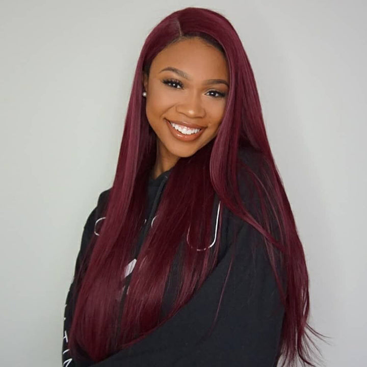 99J Colored 13x4 lace frontal Straight Human Hair Lace Wig 180% Density