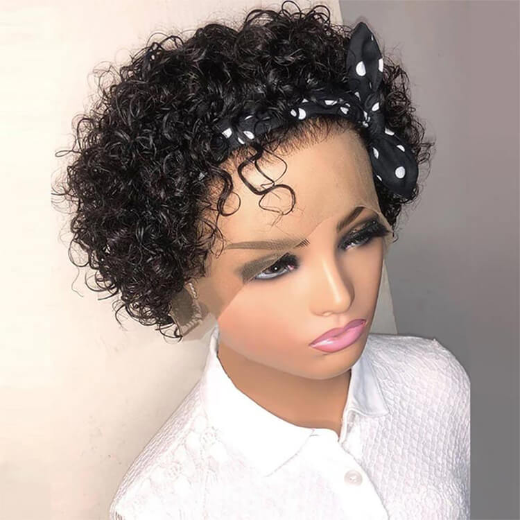 Pixie Cut Wig Short Curly Human Hair Wigs 13X1 Transparent Lace Wig For Women