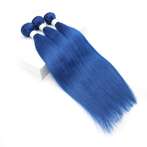 Blue Color Straight Virgin Hair Extension Bundle Deal