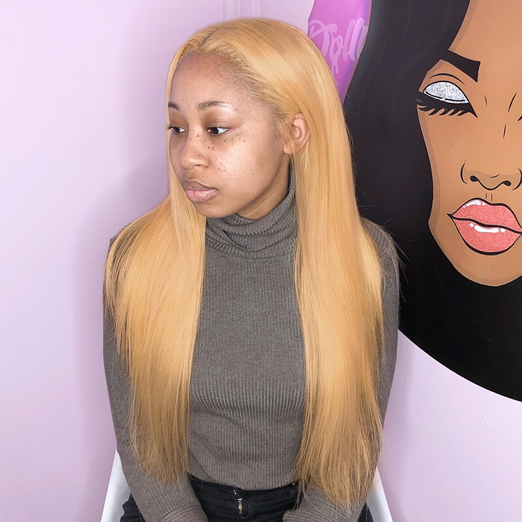 #27 Blonde Colored Straight Human Hair Lace Wig 180% Density