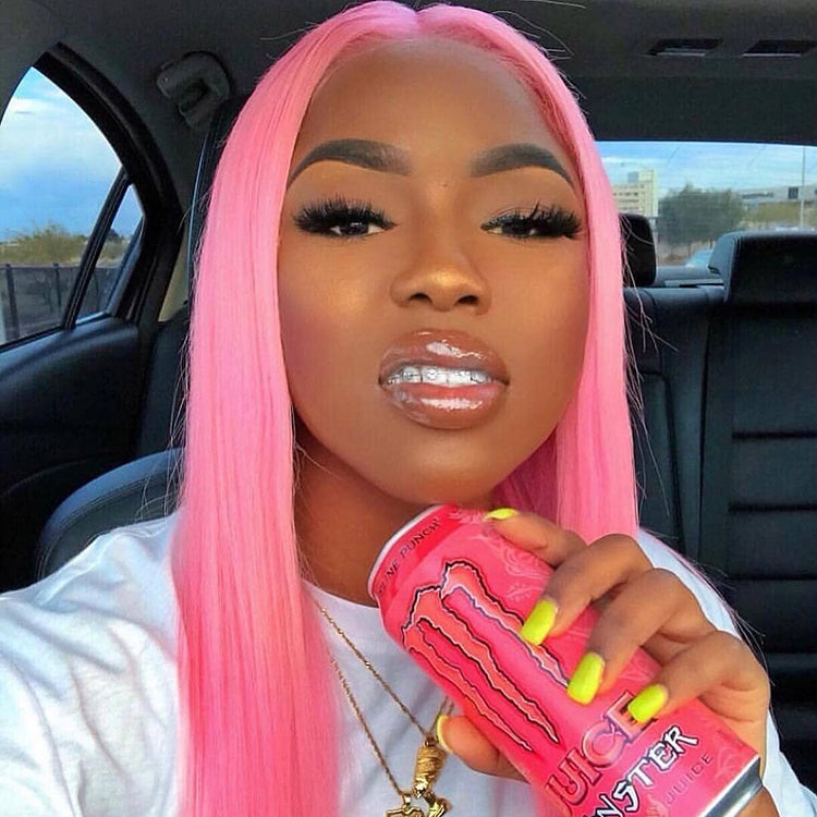 Pink Color 13x4 lace frontal Straight Wig Human Virgin Hair Lace Wig Cexxy Hair