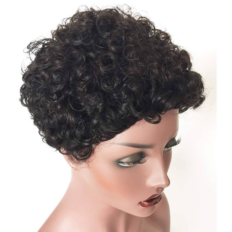 Glueless Short Pixie Cut Virgin Human Hair Full Machine Natural Curly Wig