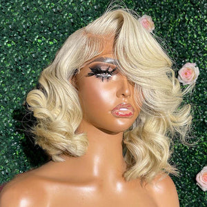 613 Blonde Bob Wig Short Body Wave Hair Wigs 13*4 front Pre-Plucked Hairline