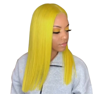 Green Colored Straight Human Hair Lace Wig 180% Density Pre-plucked Hairline