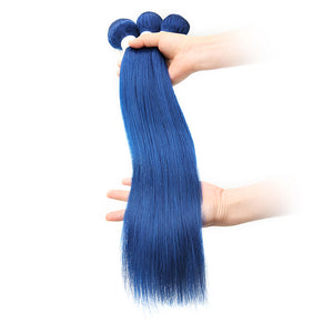 Blue Color Straight Virgin Hair Extension Bundle Deal